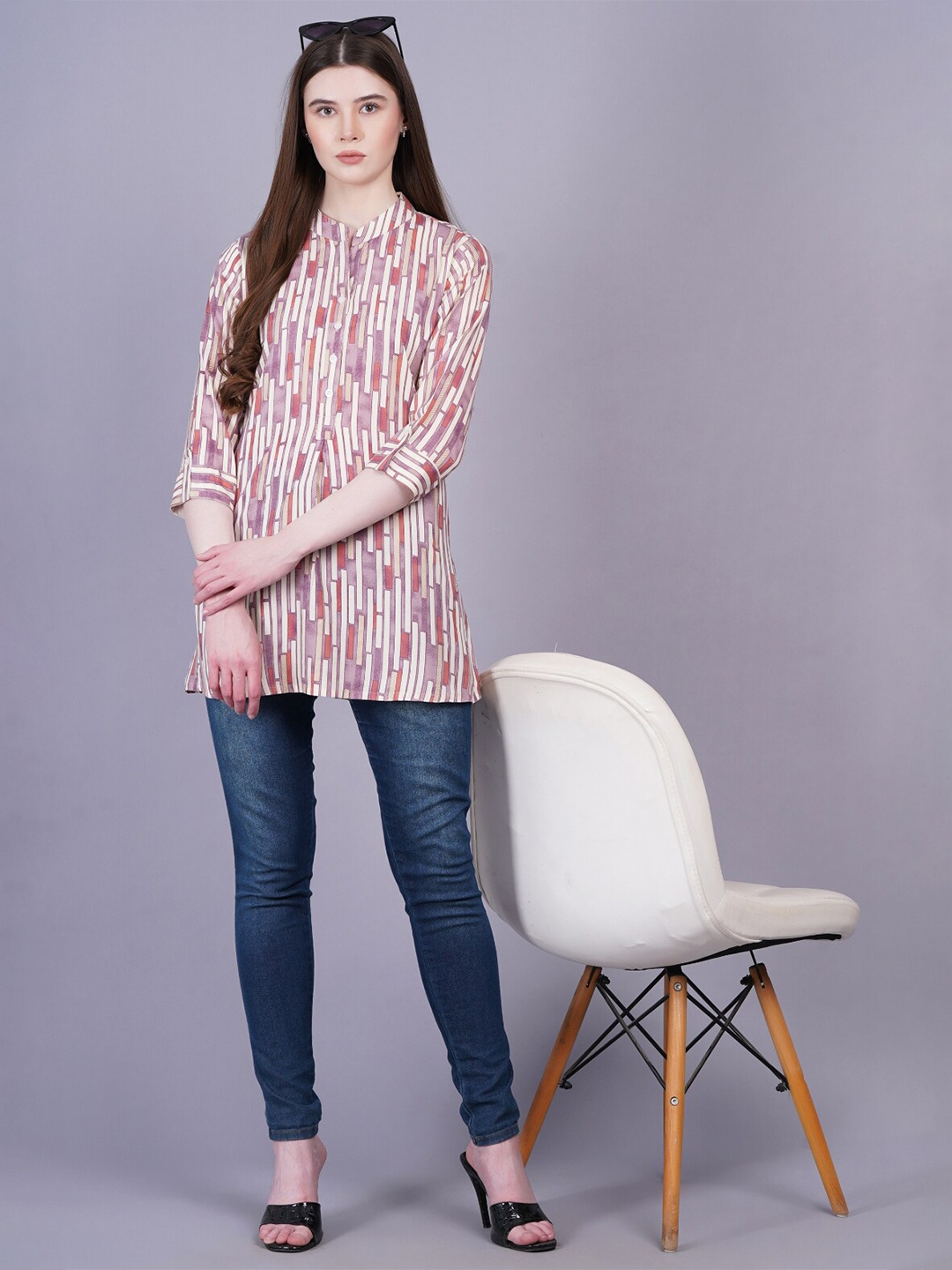 

KALINI Printed Mandarin Collar Tunic, Purple