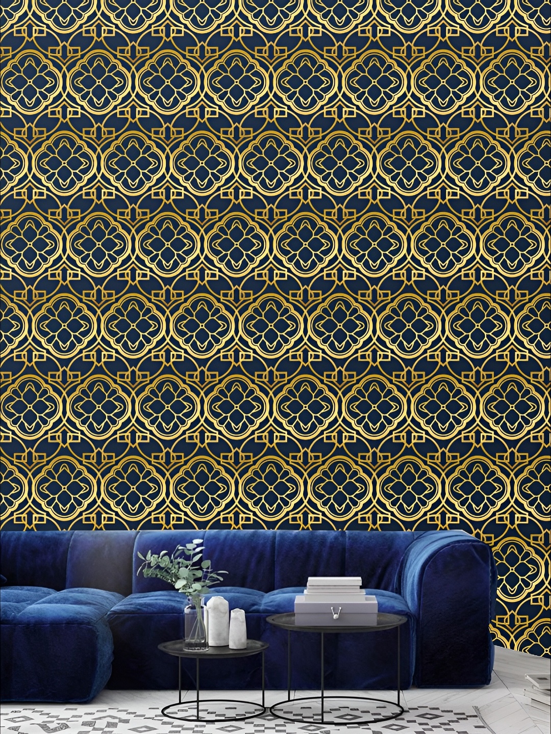 

KSHIRSA Navy Blue & Yellow Printed Self-Adhesive Wallpaper