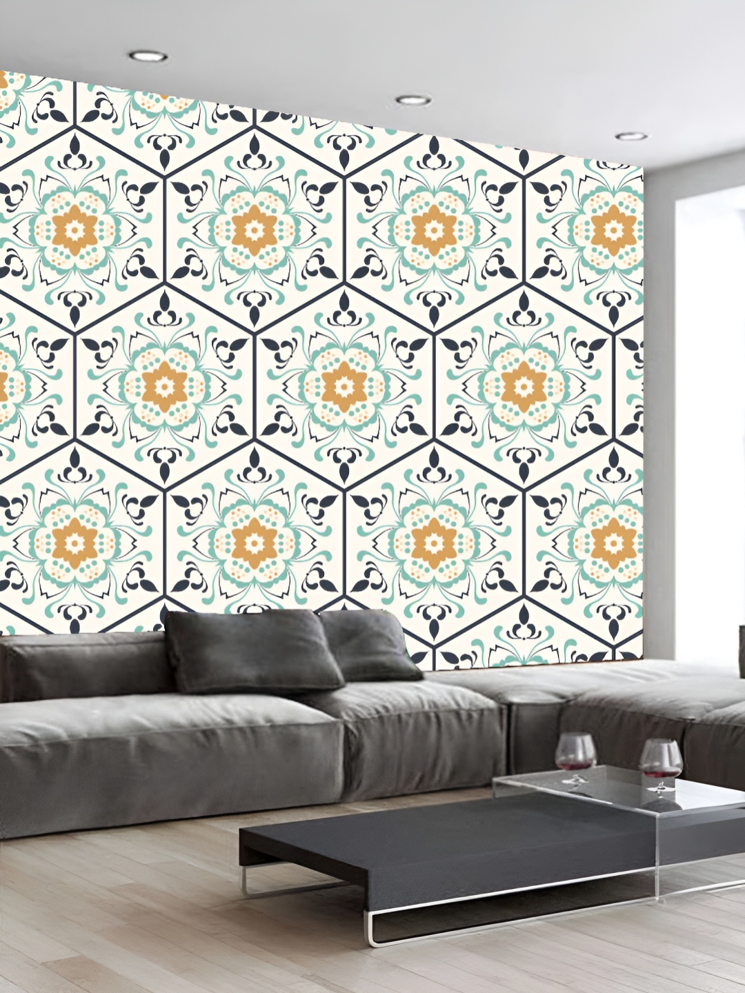

KSHIRSA White & Green Abstract Printed Self-Adhesive Wallpaper