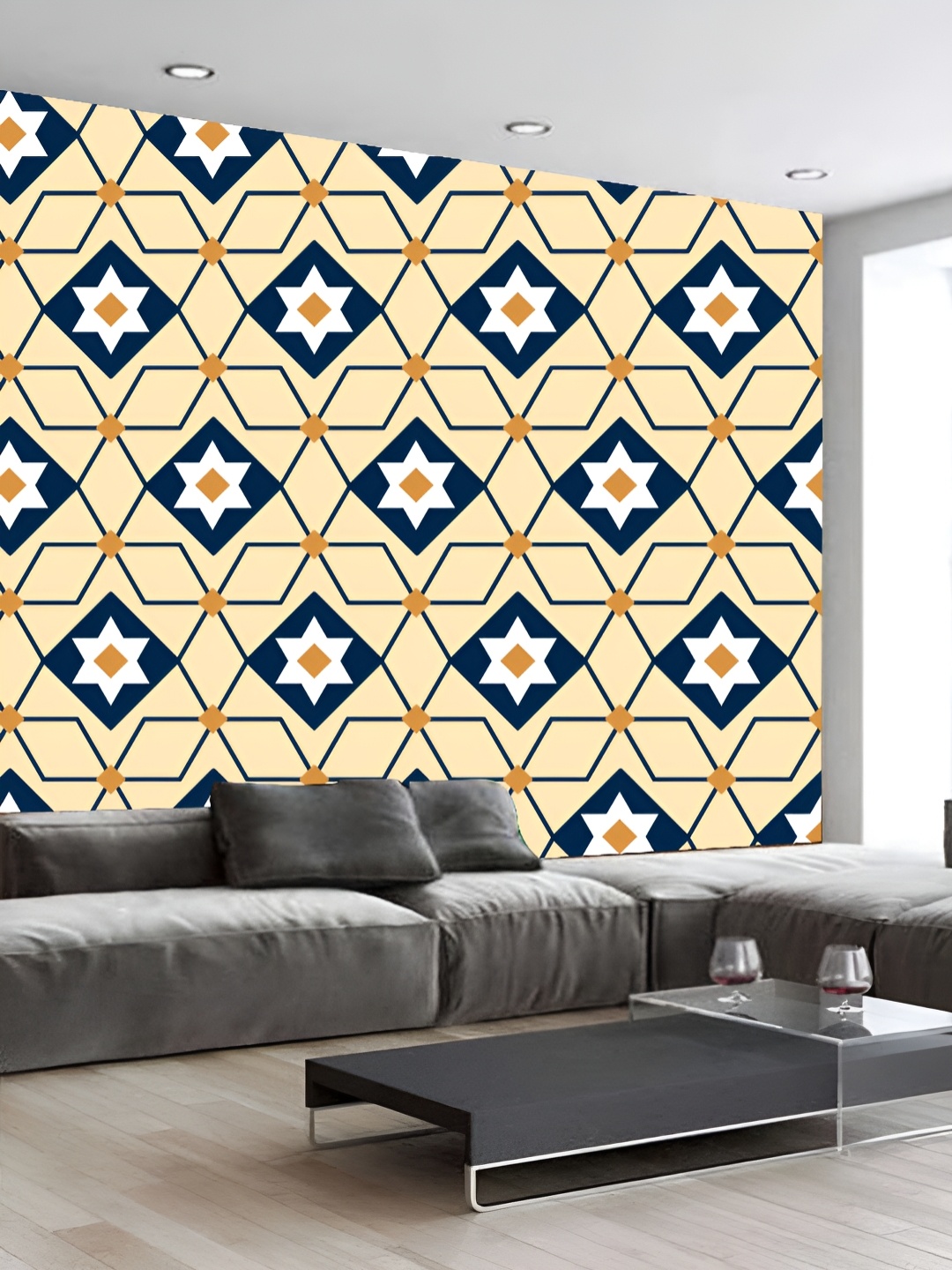 

KSHIRSA Beige & Navy Blue Printed 3D Self Adhesive Wall Sticker