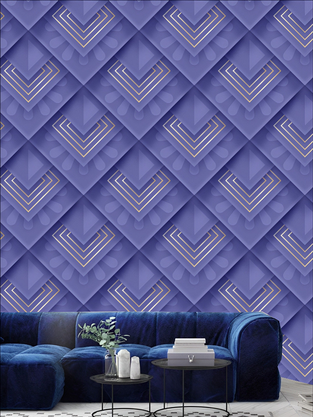 

KSHIRSA Blue 3D Geometric Printed Self Adhesive Wallpaper