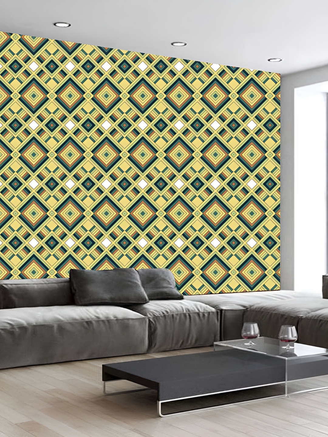 

KSHIRSA Green & Yellow 3D Printed Self Adhesive Wallpaper