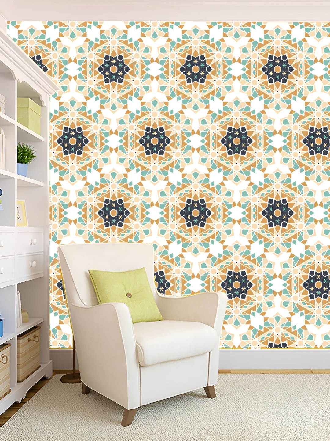 

KSHIRSA Off White & Blue Printed Self-Adhesive Laminated Wallpaper