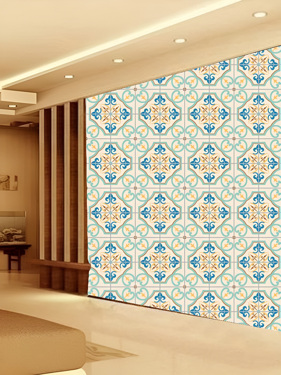 

KSHIRSA Off White & Blue Printed Self-Adhesive Laminated Wallpaper
