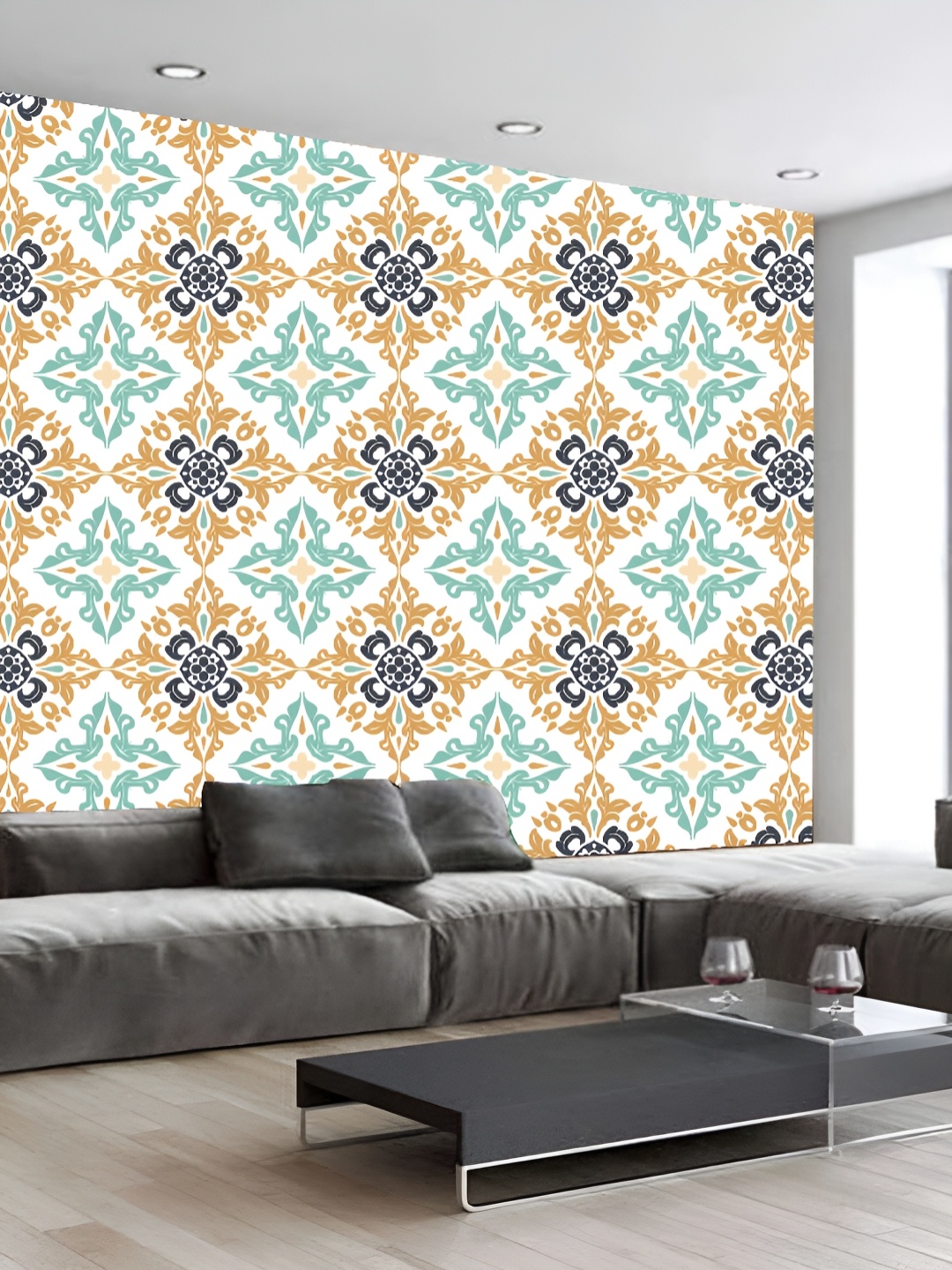 

KSHIRSA White & Blue Ethnic Motifs Printed Self-Adhesive Laminated Wallpaper