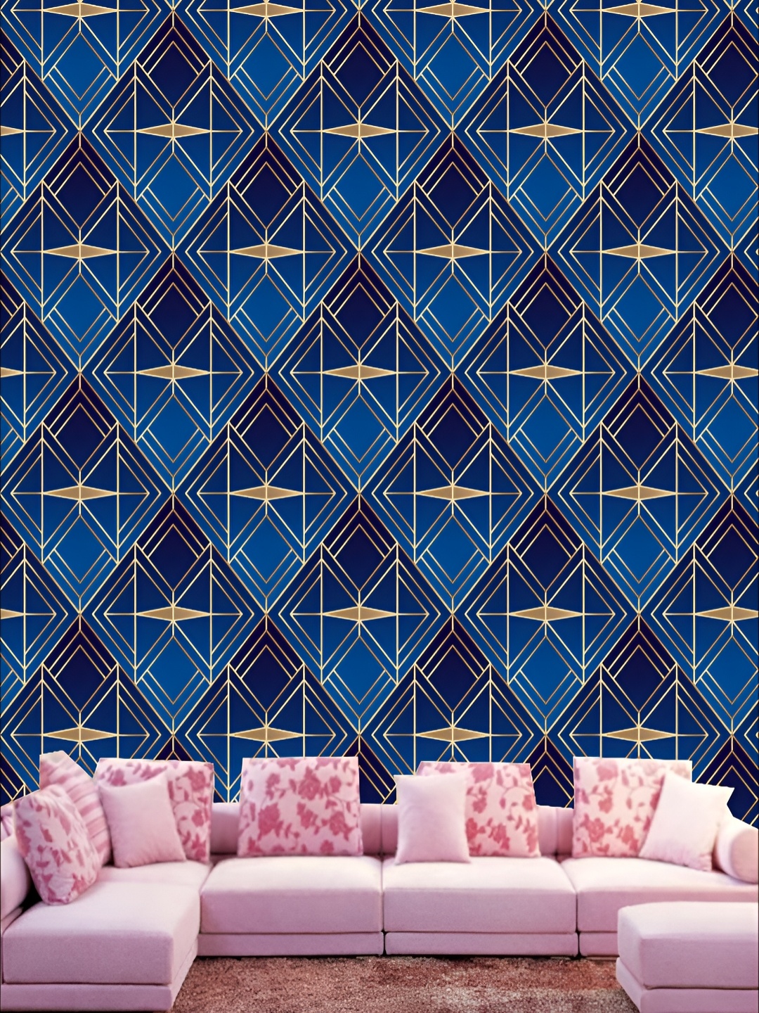 

KSHIRSA Blue & Yellow 3D Printed Self Adhesive Wallpaper