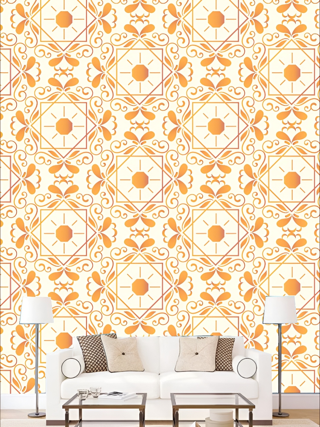 

KSHIRSA White & Orange-Coloured 3D Printed Self Adhesive Wall Sticker