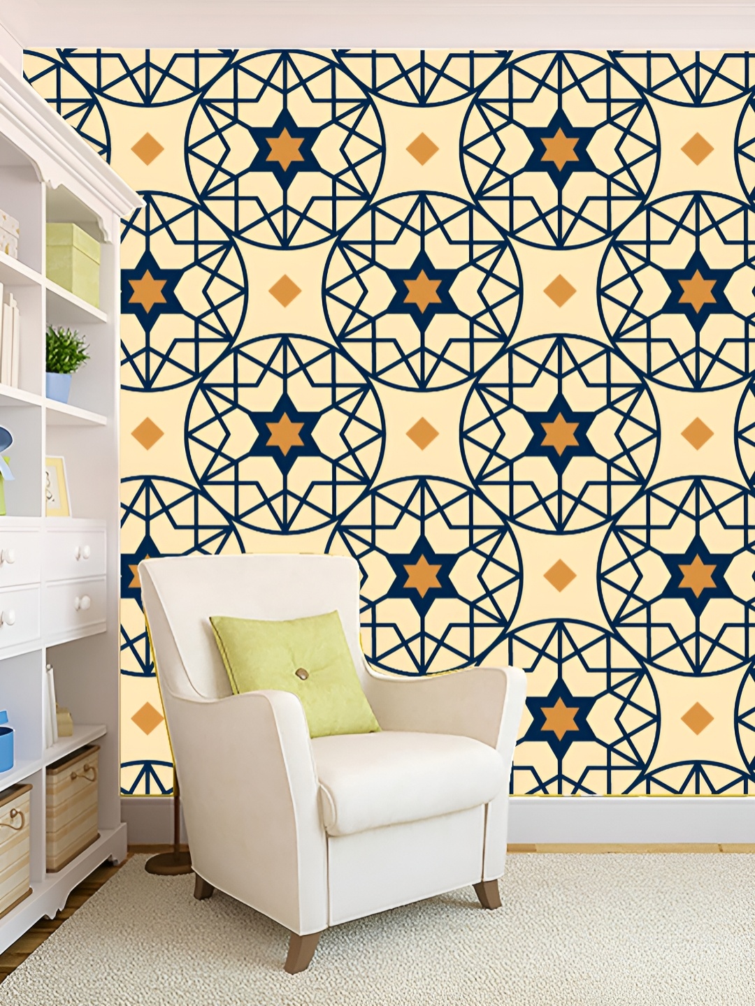 

KSHIRSA Beige & Blue Geometric Printed Self-Adhesive Laminated Wallpaper