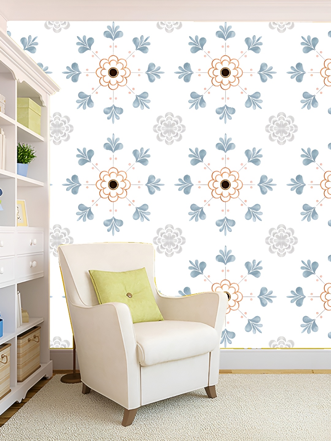 

KSHIRSA White & Blue 3D Floral Printed Self Adhesive Wallpaper