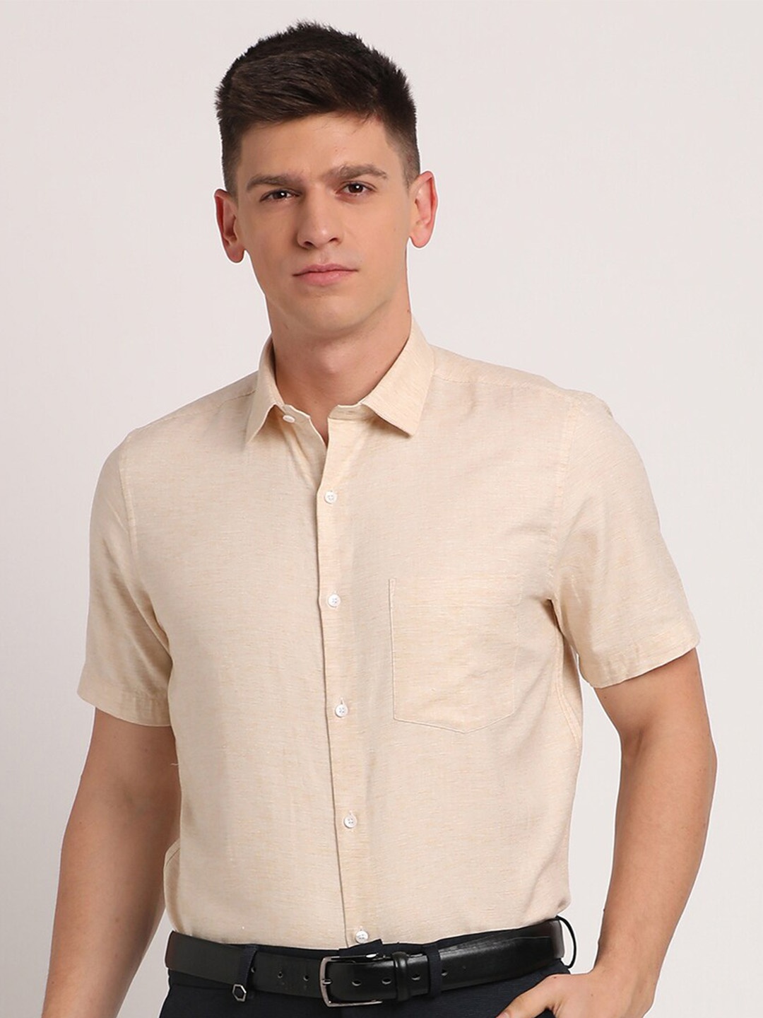 

Turtle Men Classic Opaque Formal Shirt, Beige