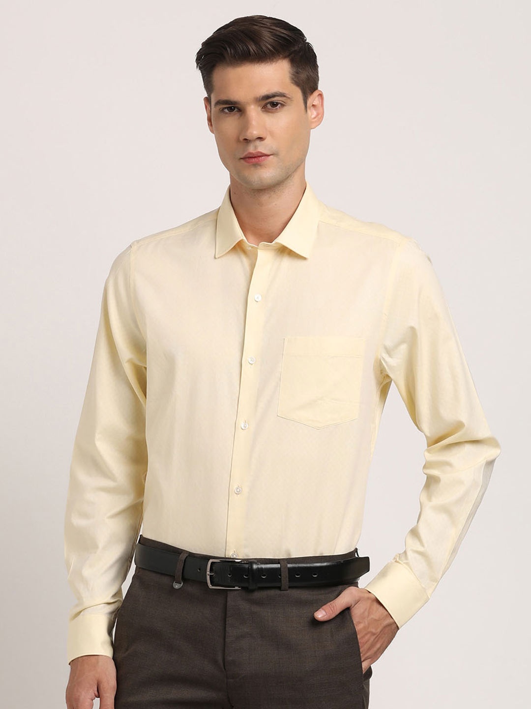 

Turtle Men Classic Slim Fit Opaque Formal Shirt, Yellow