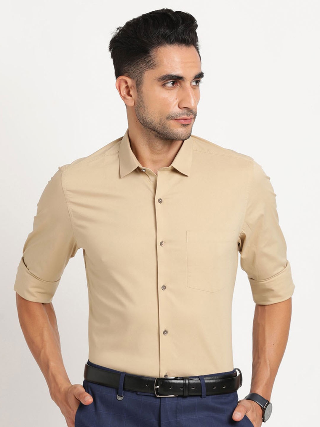 

Turtle Men Classic Slim Fit Opaque Party Shirt, Beige