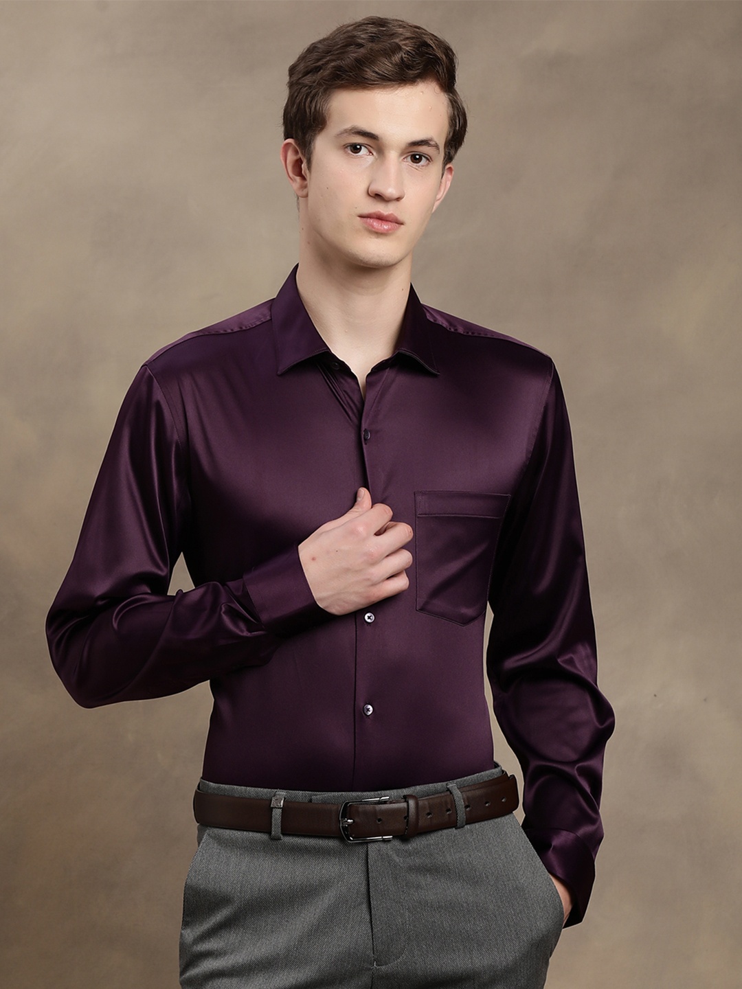 

Turtle Men Classic Slim Fit Opaque Party Shirt, Purple