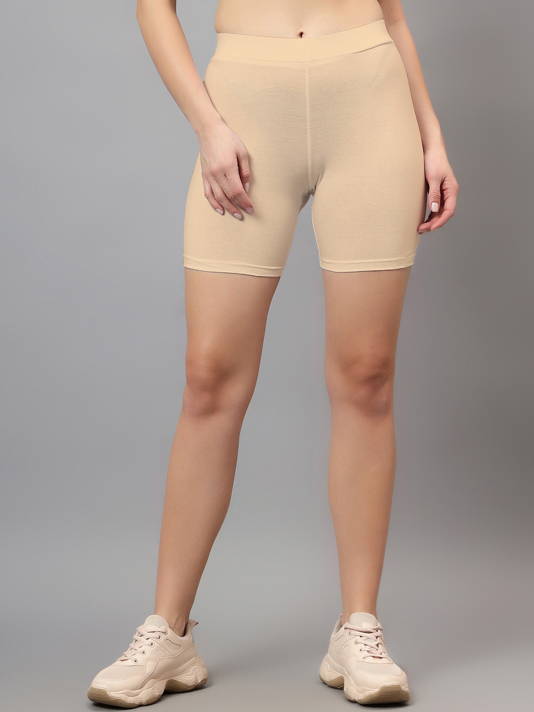 

DIAZ Women Slim Fit Cotton Cycling Hot Pants Shorts, Tan