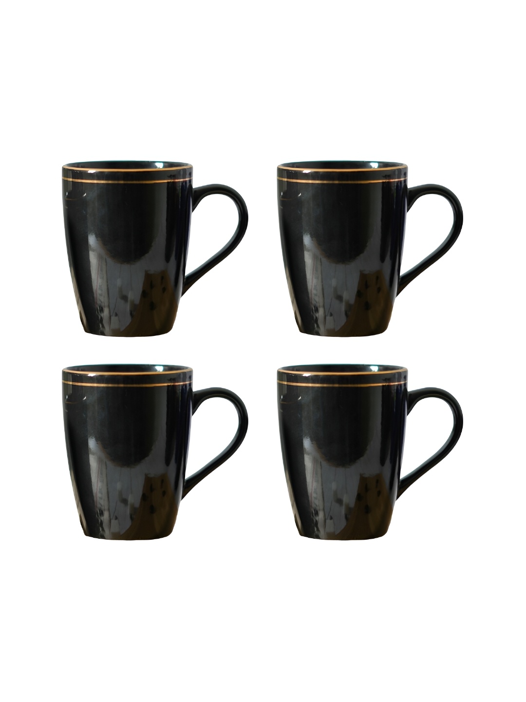 

Femora Black 4 Pieces Ceramic Dishwasher Safe Glossy Mugs 360 ml Each