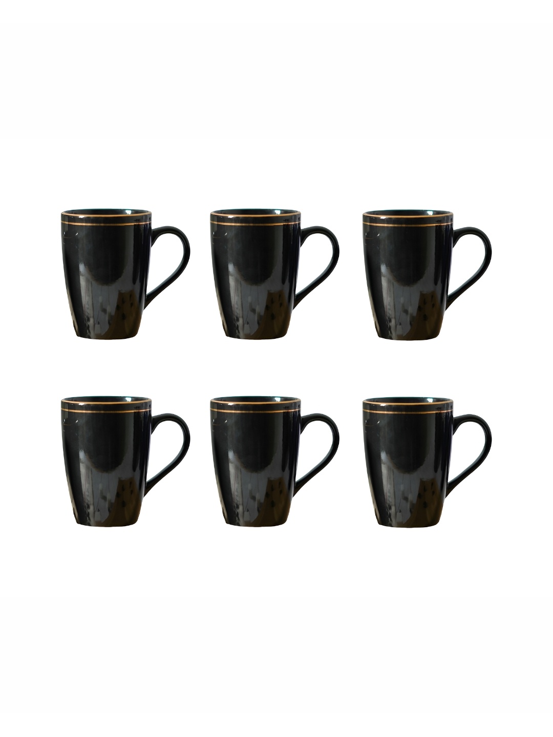 

Femora Black 6 Pieces Ceramic Dishwasher Safe Glossy Mugs 360 ml Each