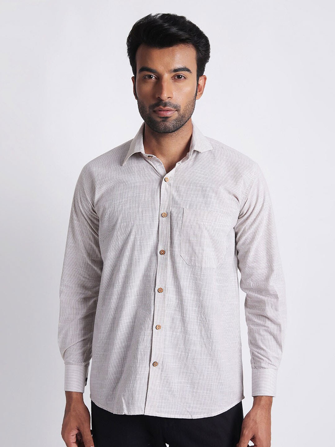 

Streaks & Crosses Men Comfort Opaque Striped Casual Shirt, Beige