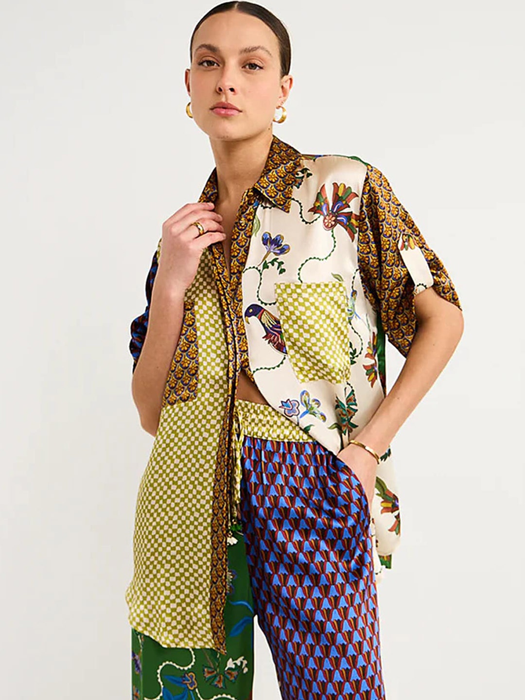 

LULU & SKY Printed Shirt Collar Shirt With Trousers, Brown