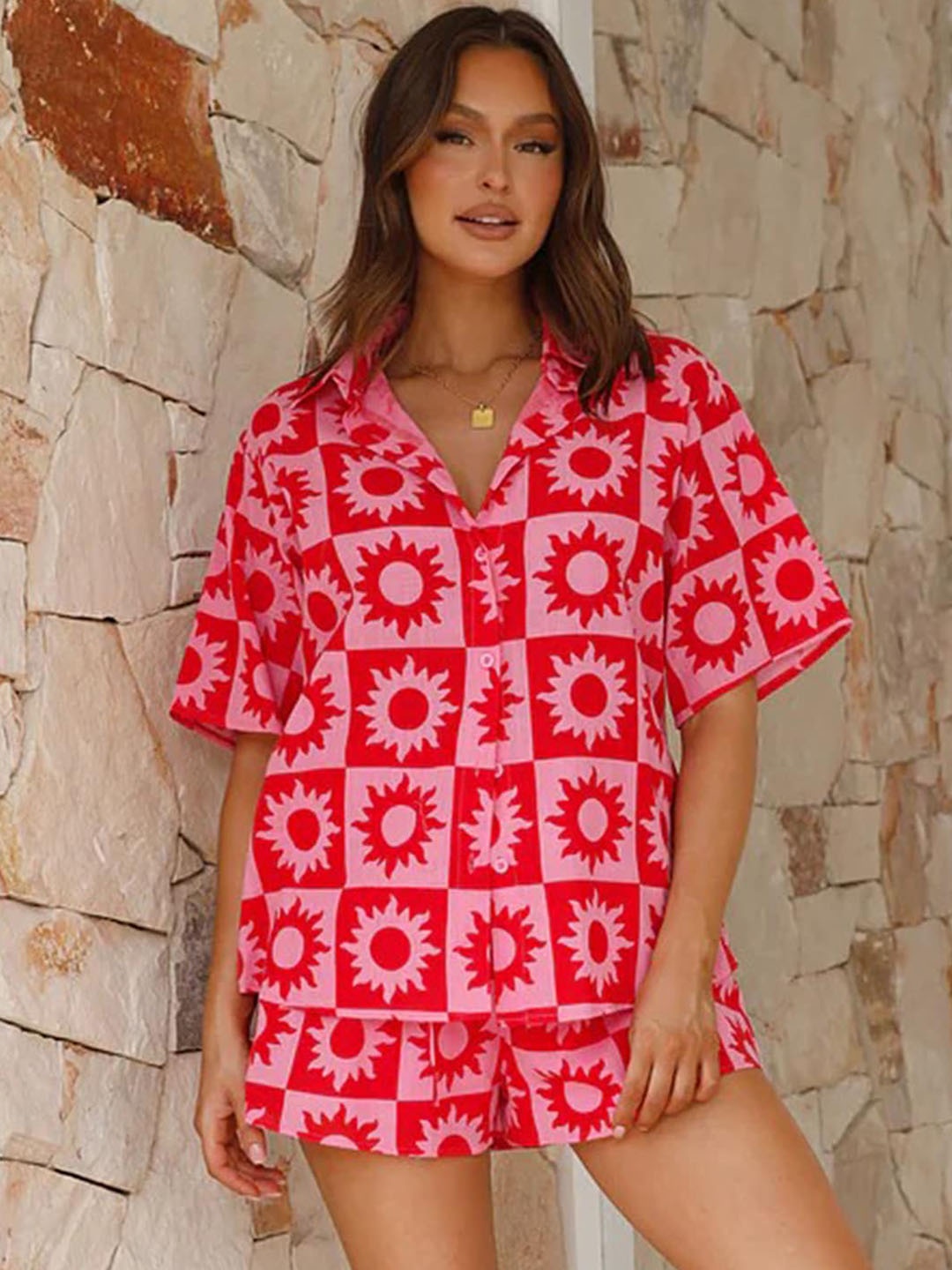 

LULU & SKY Printed Shirt With Short, Red