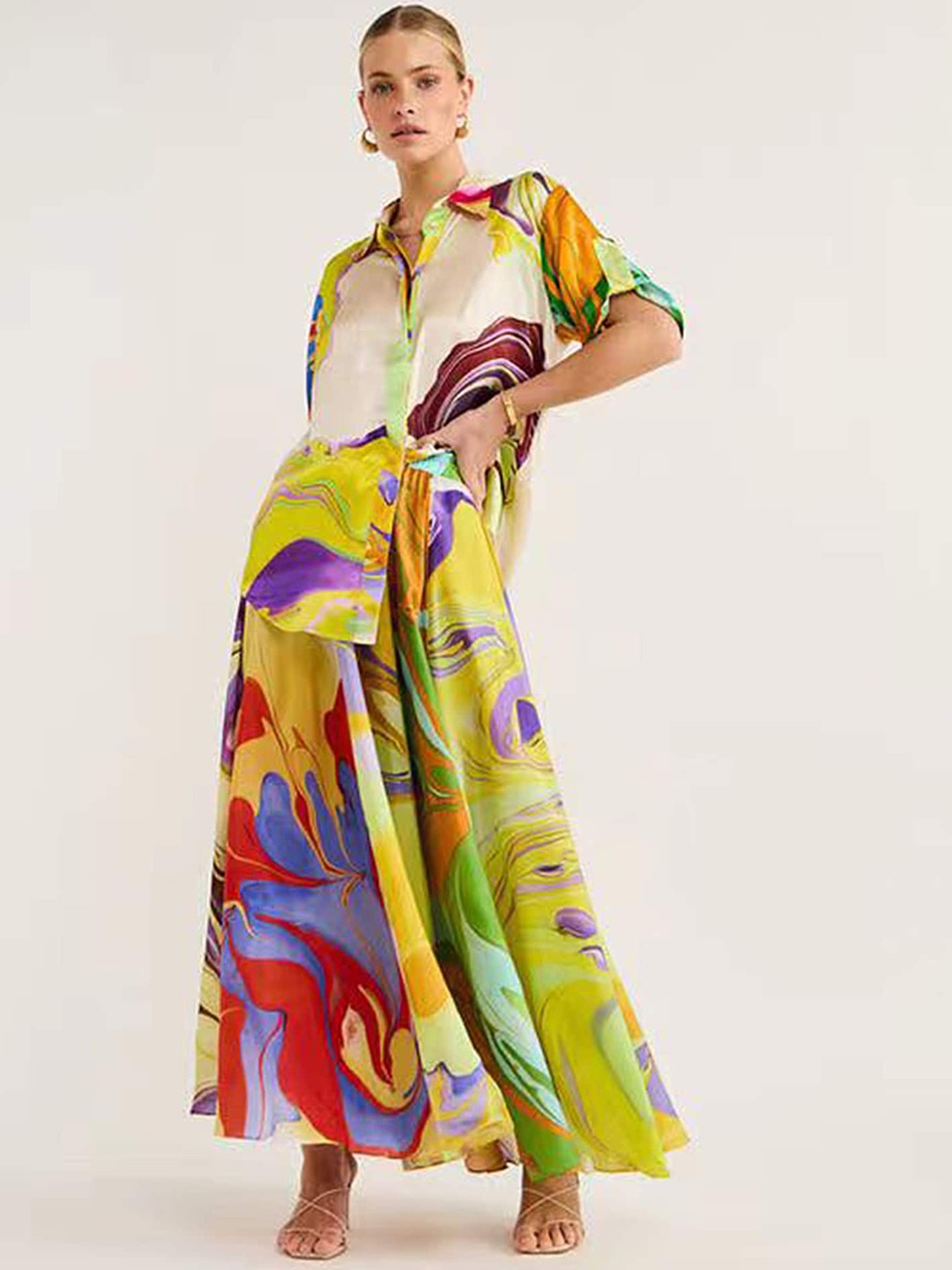 

LULU & SKY Printed Shirt With Skirt, Green