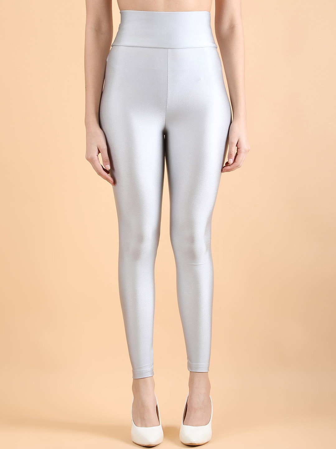 

DUNBERRY LONDON High-Waist Shimmer Ankle-Length Leggings, Silver