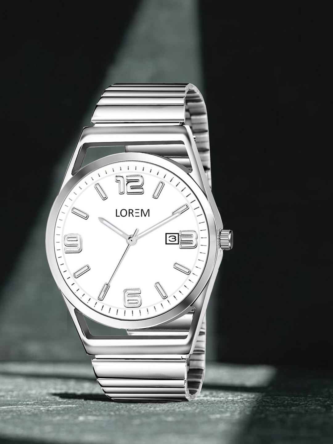 

LOREM Men Embellished Dial & Stainless Steel Bracelet Style Straps Analogue Watch LR157-A, White