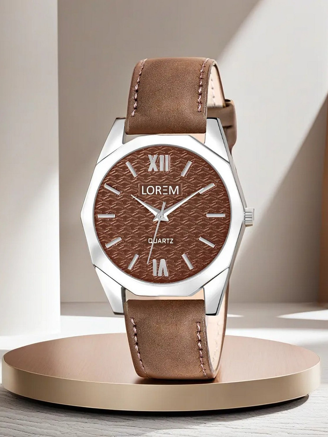 

LOREM Women Textured Dial & Synthetic Leather Straps Analogue Watch LR332-A, Brown