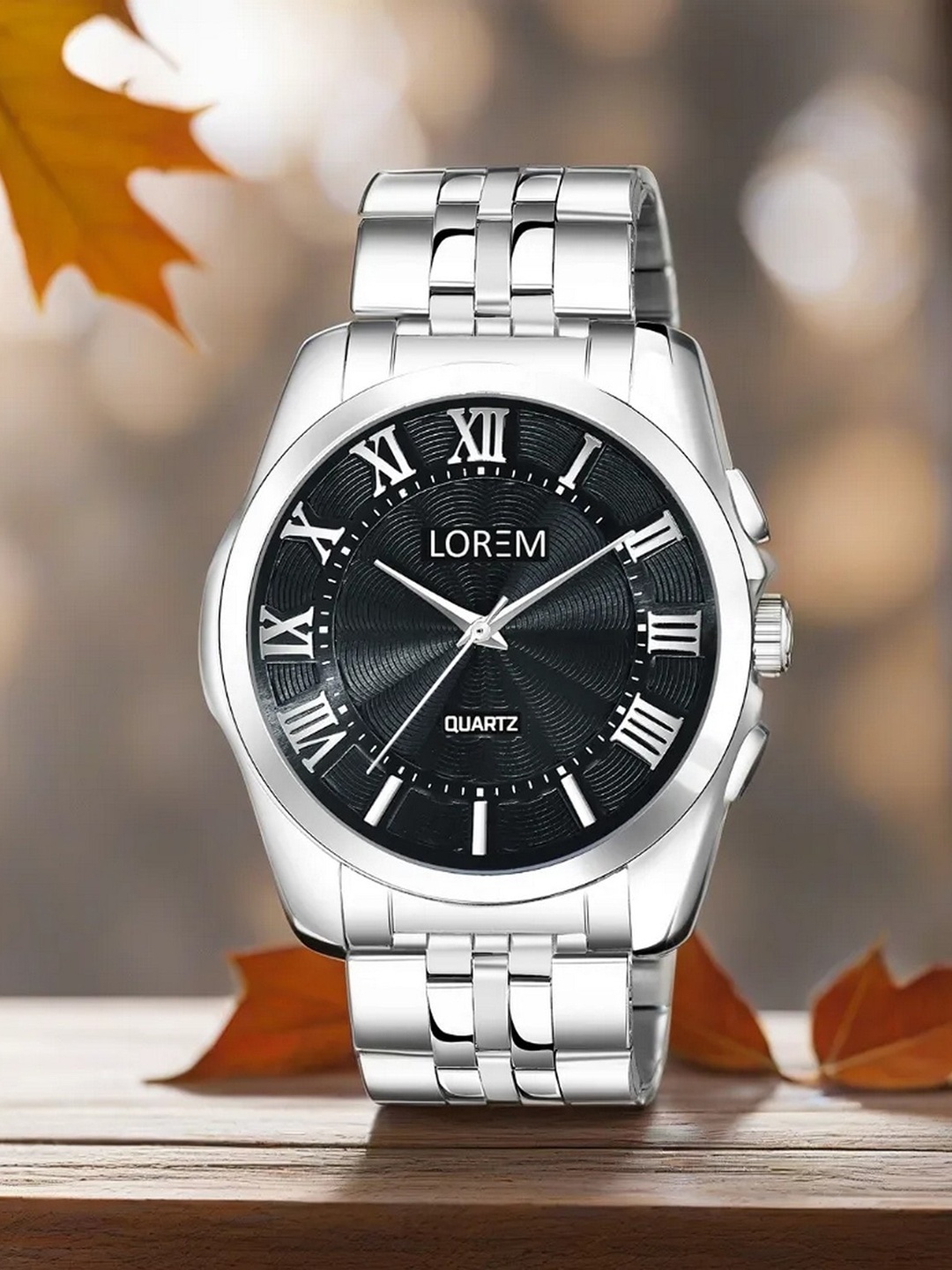 

LOREM Men Stainless Steel Bracelet Style Straps Analogue Watch LR125-A, Black