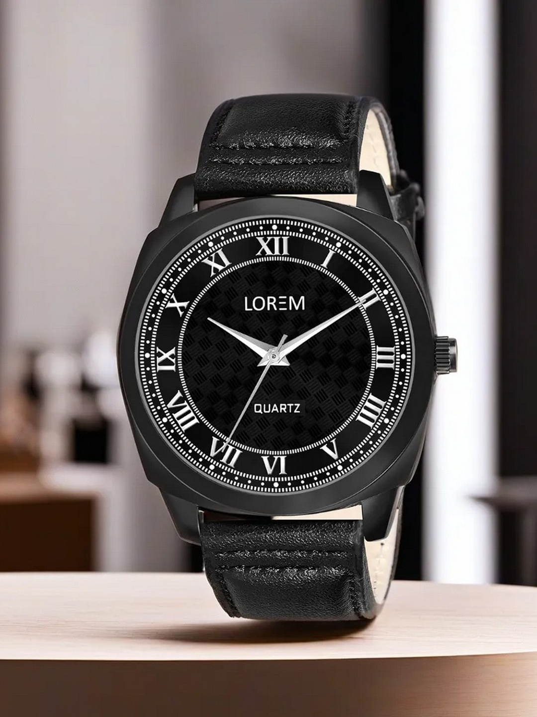 

LOREM Men Round Textured Straps Digital Watch LR88-A, Black