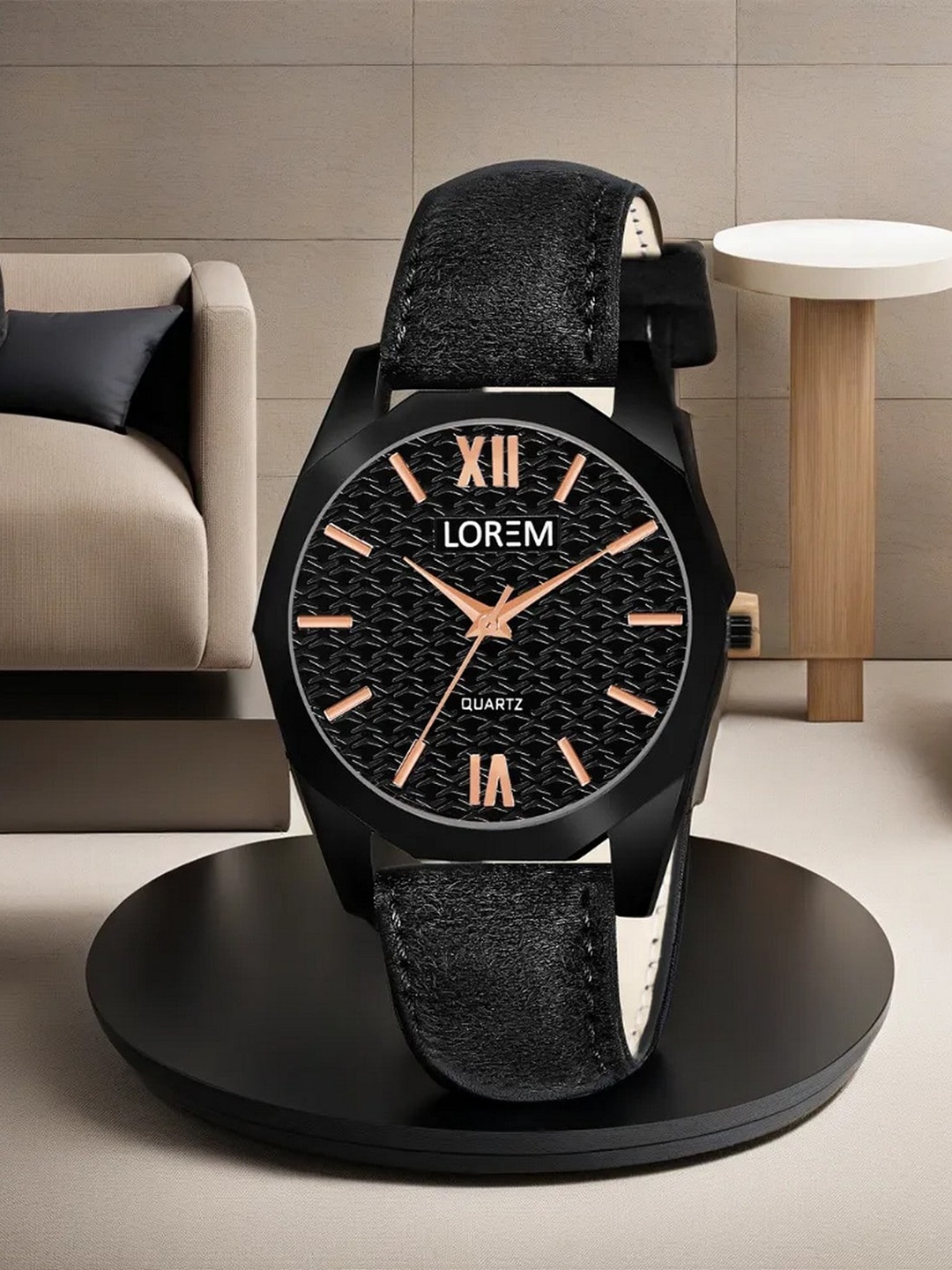 

LOREM Women Round Textured Analogue Watch LR328-A, Black