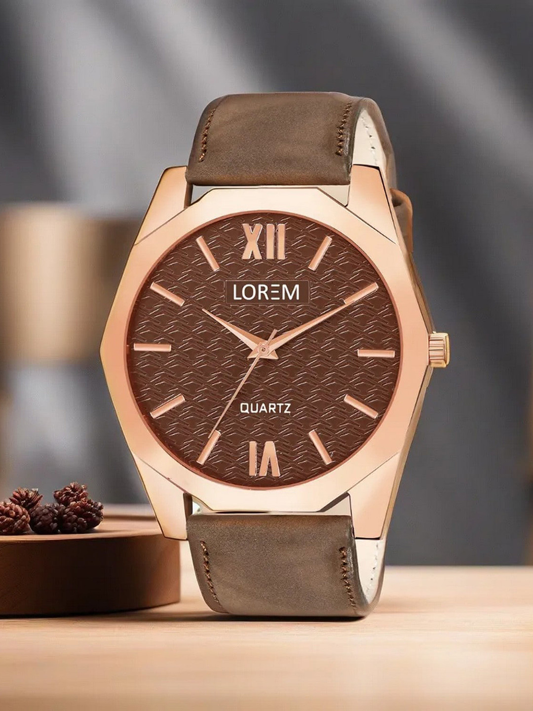 

LOREM Men Round Analogue Watch LR83-A, Brown