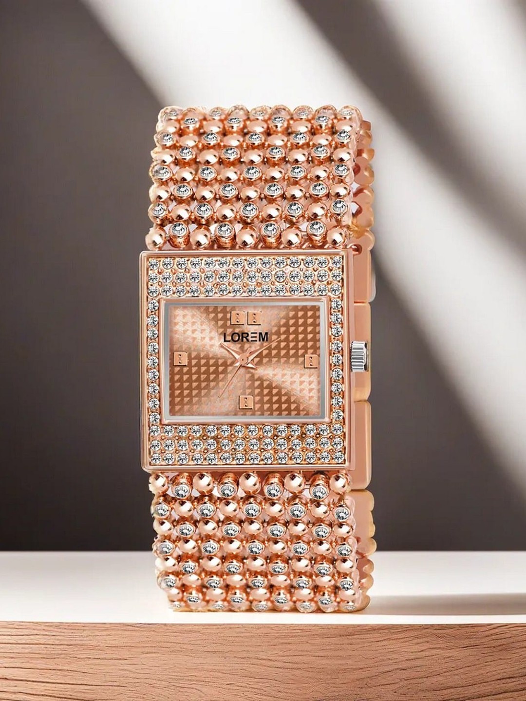 

LOREM Women Embellished Dial & Bracelet Style Straps Analogue Watch LR287-A, Rose gold