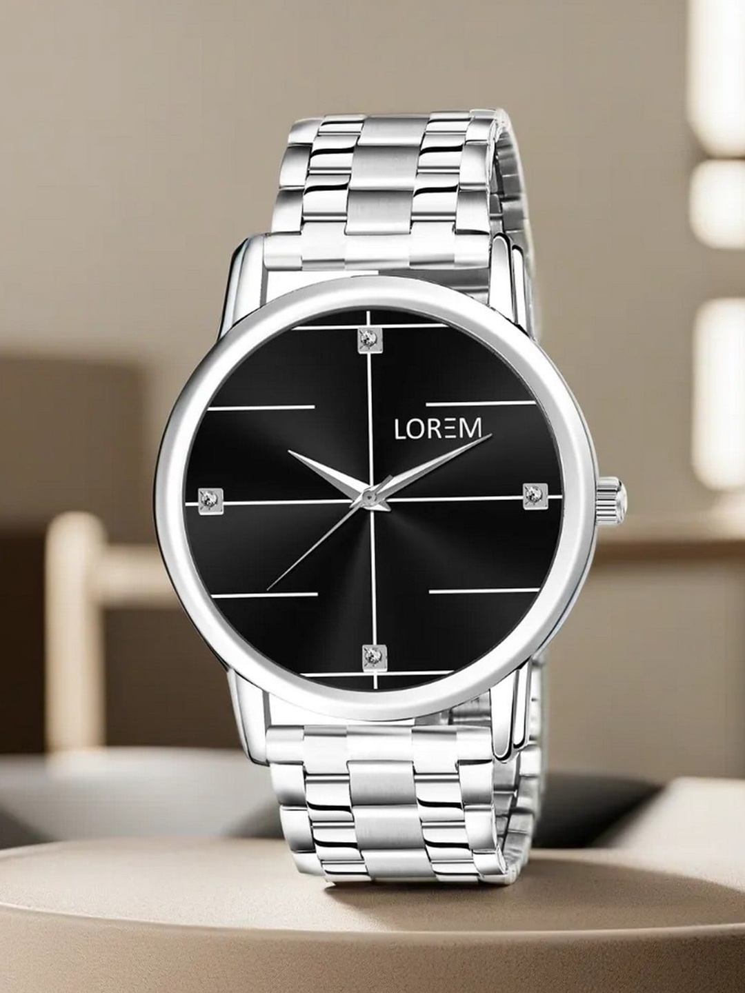 

LOREM Men Embellished Dial & Bracelet Style Straps Analogue Watch LR118-A, Black