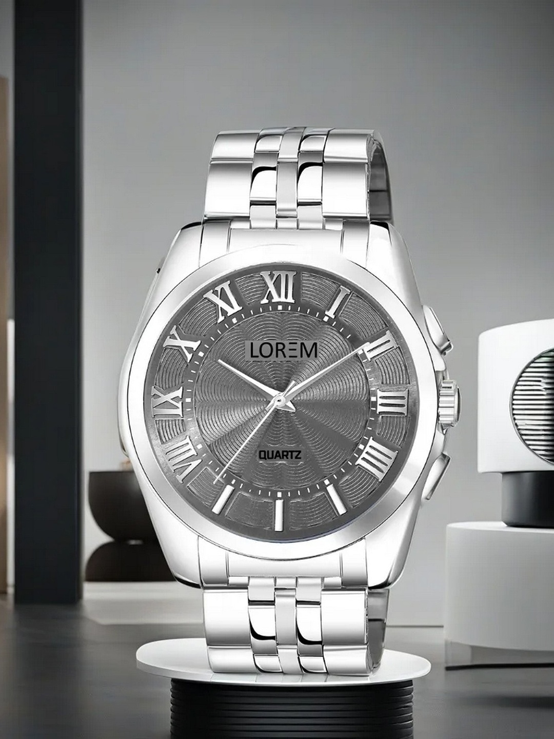 

LOREM Men Textured Dial & Stainless Steel Bracelet Style Straps Analogue Watch LR128-A, Silver