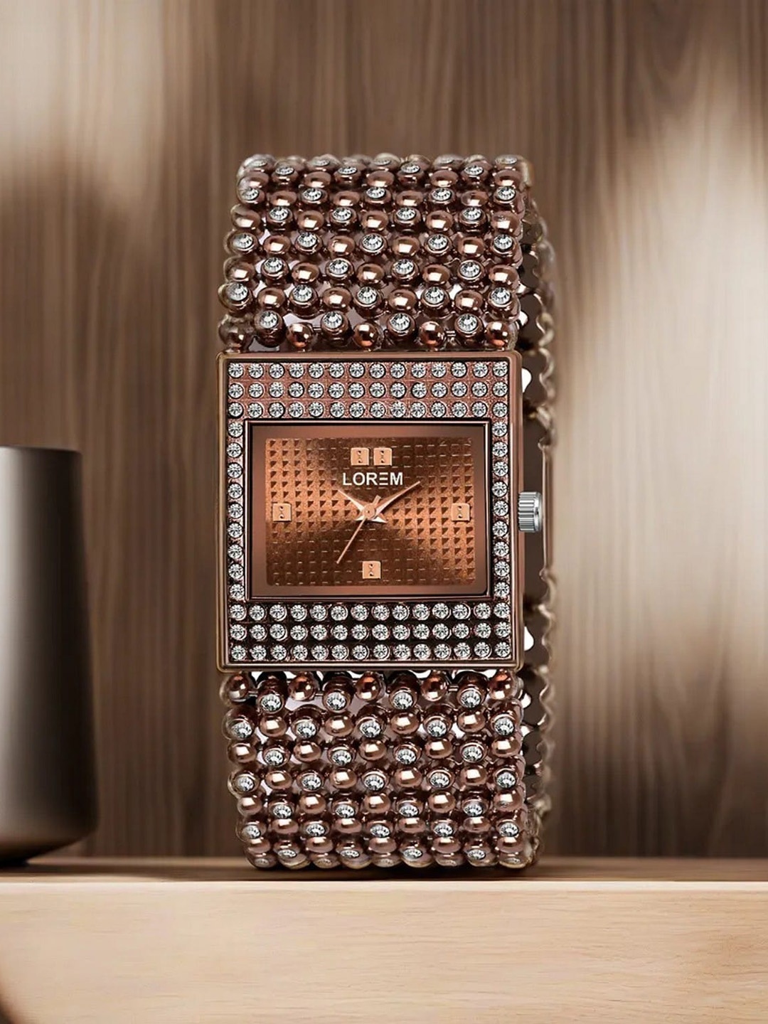 

LOREM Women Rectangular Textured Bracelet Style Straps Digital Watch LR289-A, Brown