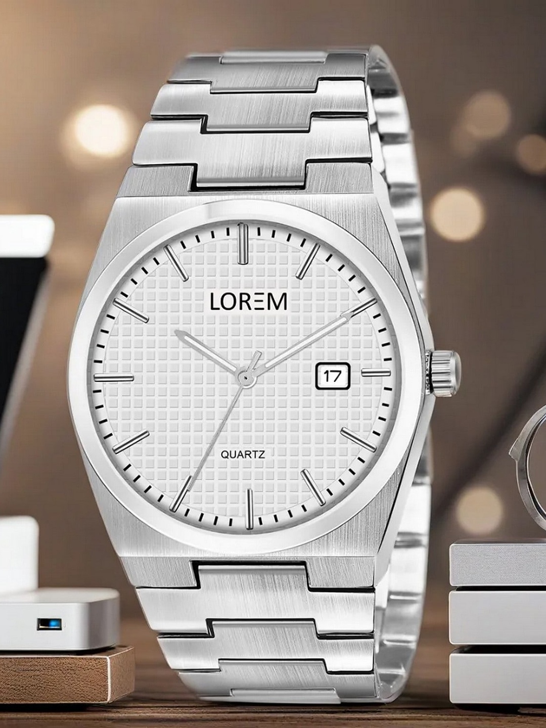 

LOREM Men Stainless Steel Bracelet Style Straps Analogue Watch LR162-A, White