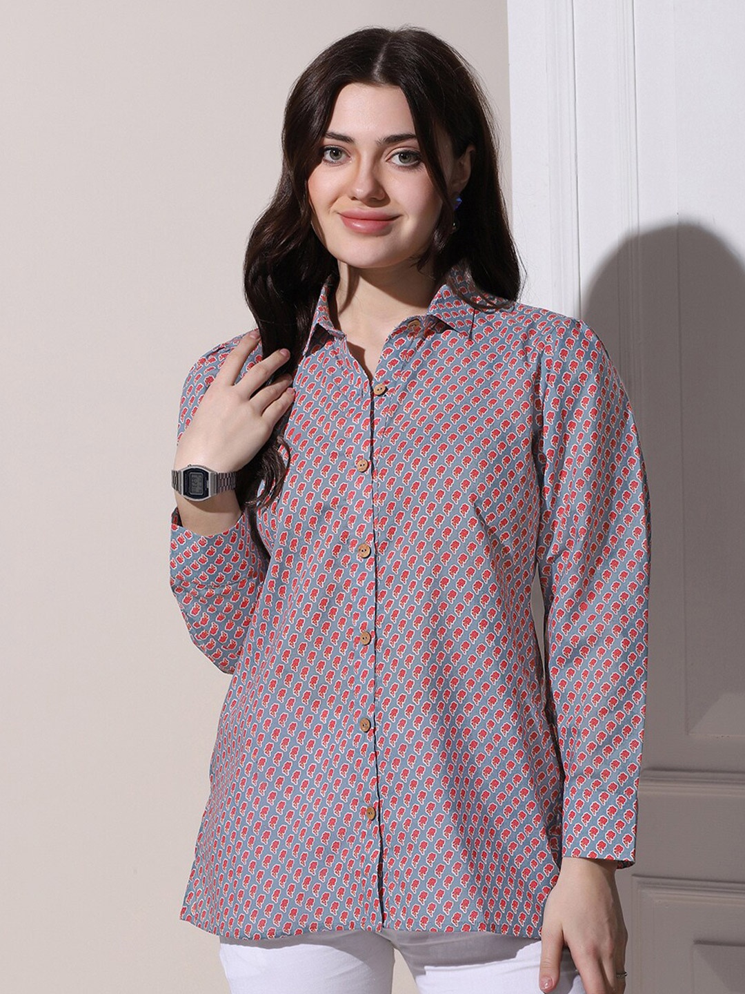 

FASHION DREAM Women Opaque Printed Formal Shirt, Grey
