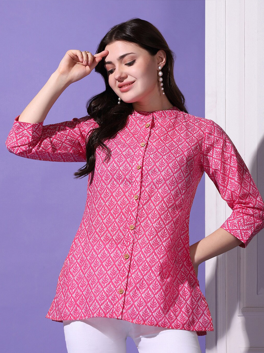 

FASHION DREAM Women Opaque Printed Casual Shirt, Pink