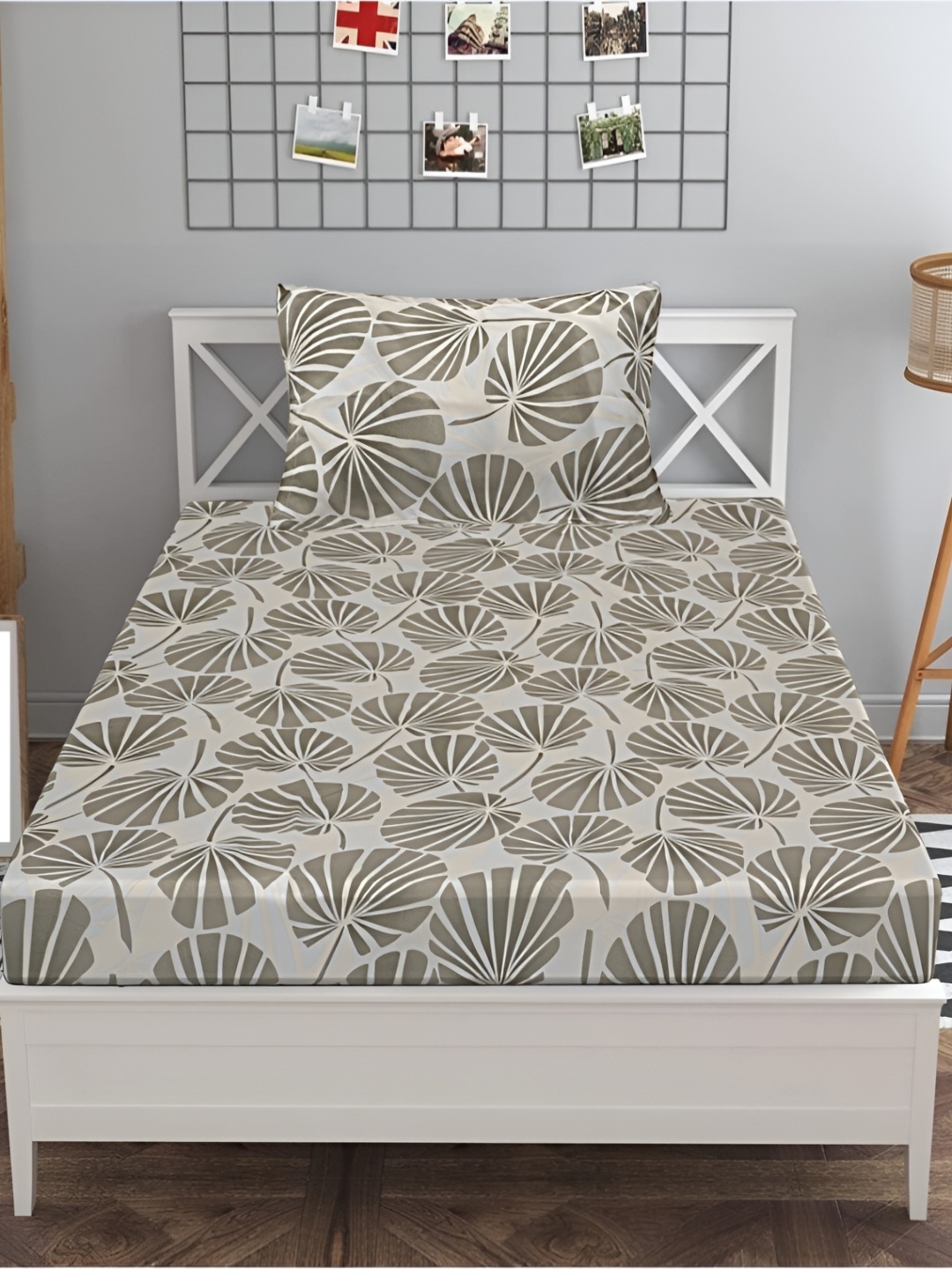 

INDHOME LIFE Grey & Brown 210 TC Fitted Single Bedsheet with 1 Pillow Cover