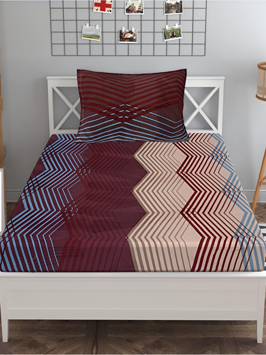 

INDHOME LIFE Maroon & Grey Geometric 210 TC Single Bedsheet with 1 Pillow Cover