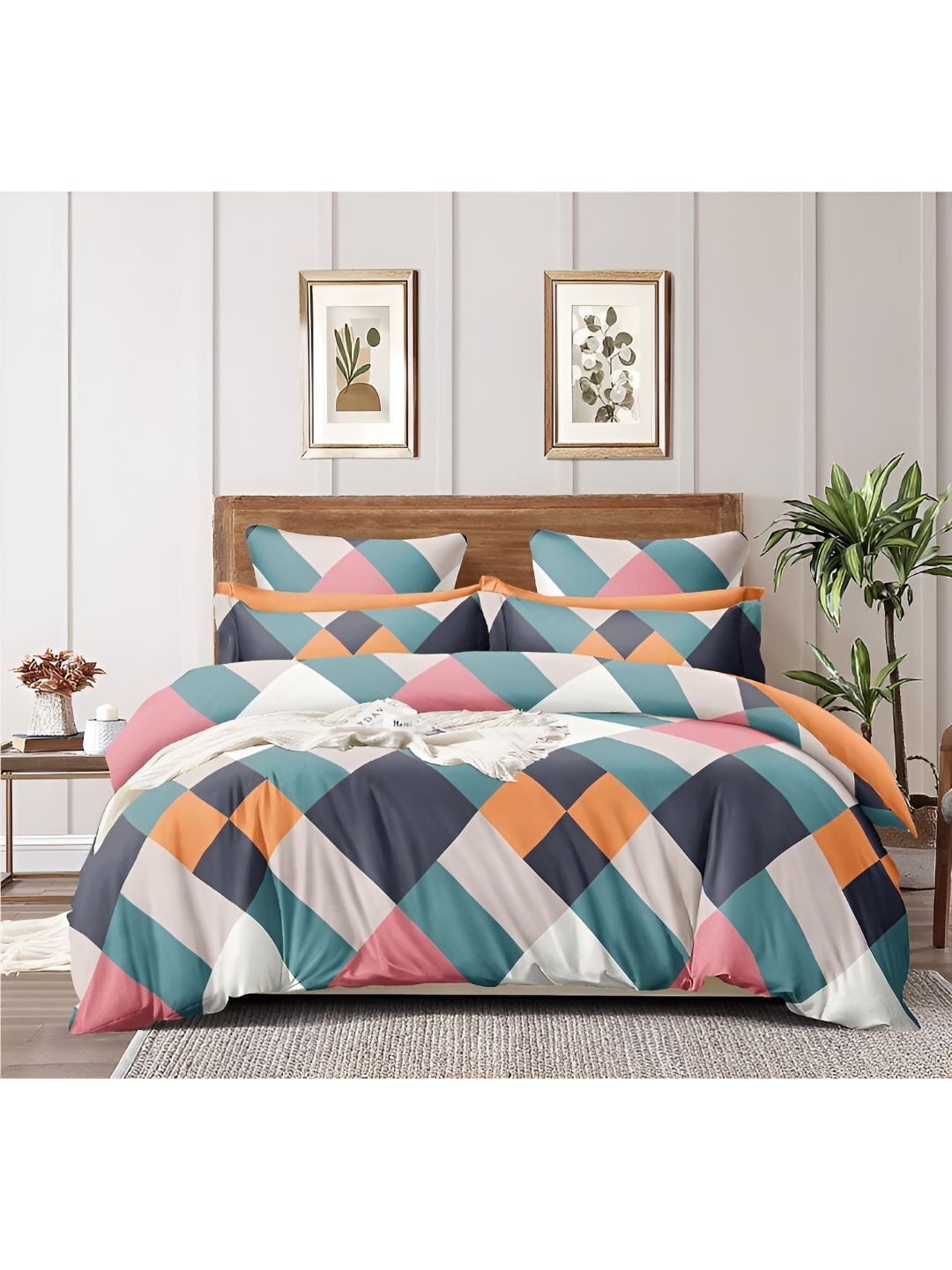 

INDHOME LIFE Orange & White Geometric 210 TC Fitted Single Bedsheet with 1 Pillow Cover