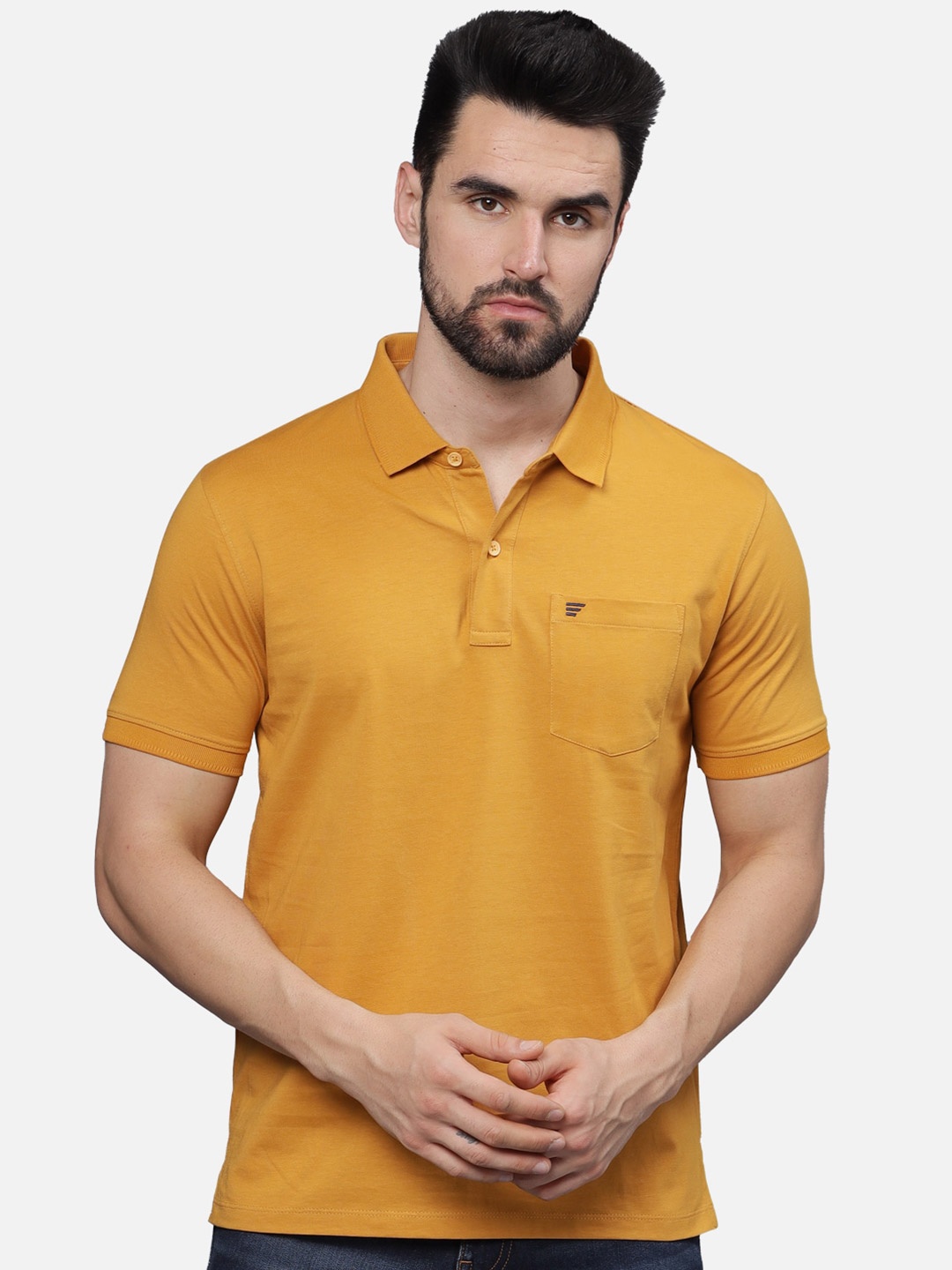 

t-base Men Polo Collar Pockets T-shirt, Mustard