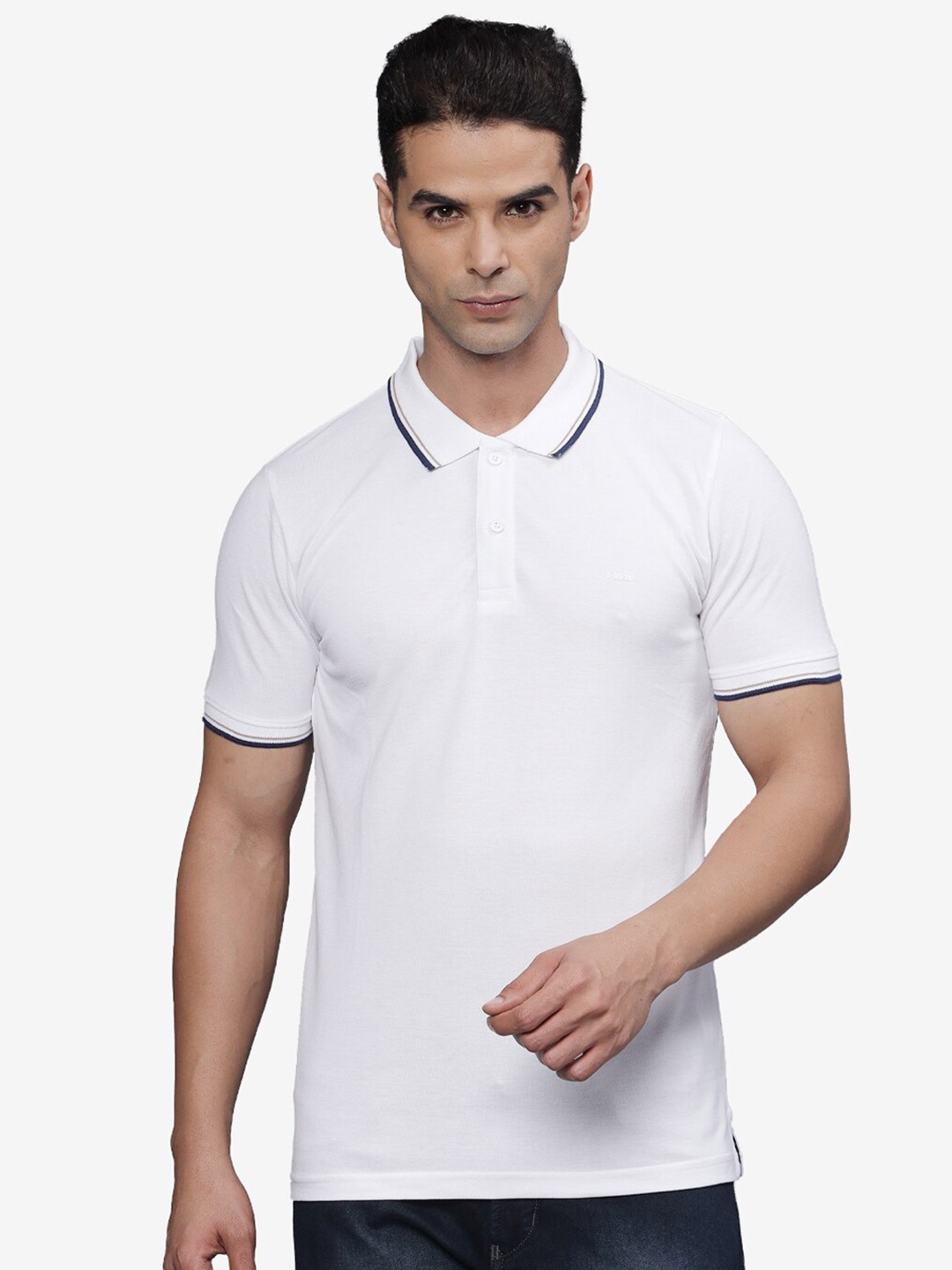 

t-base Men Polo Collar Applique T-shirt, Lavender
