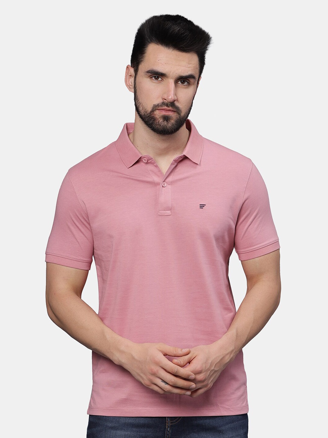 

t-base Men Polo Collar Pockets T-shirt, Pink