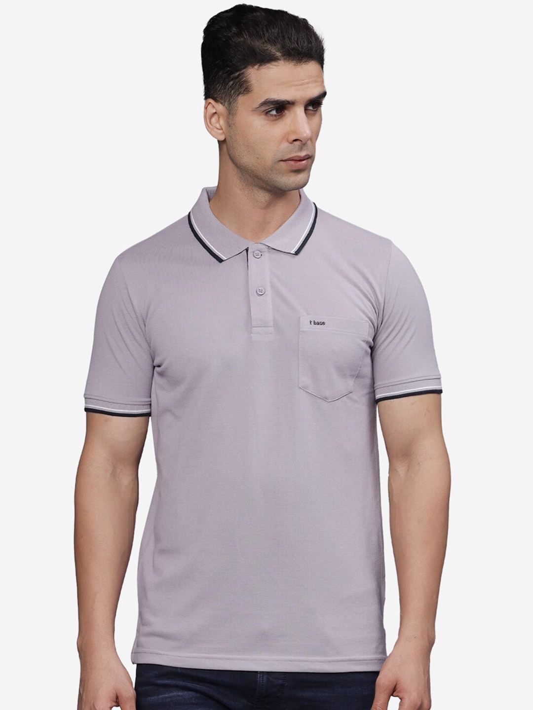 

t-base Men Polo Collar Pockets T-shirt, Lavender