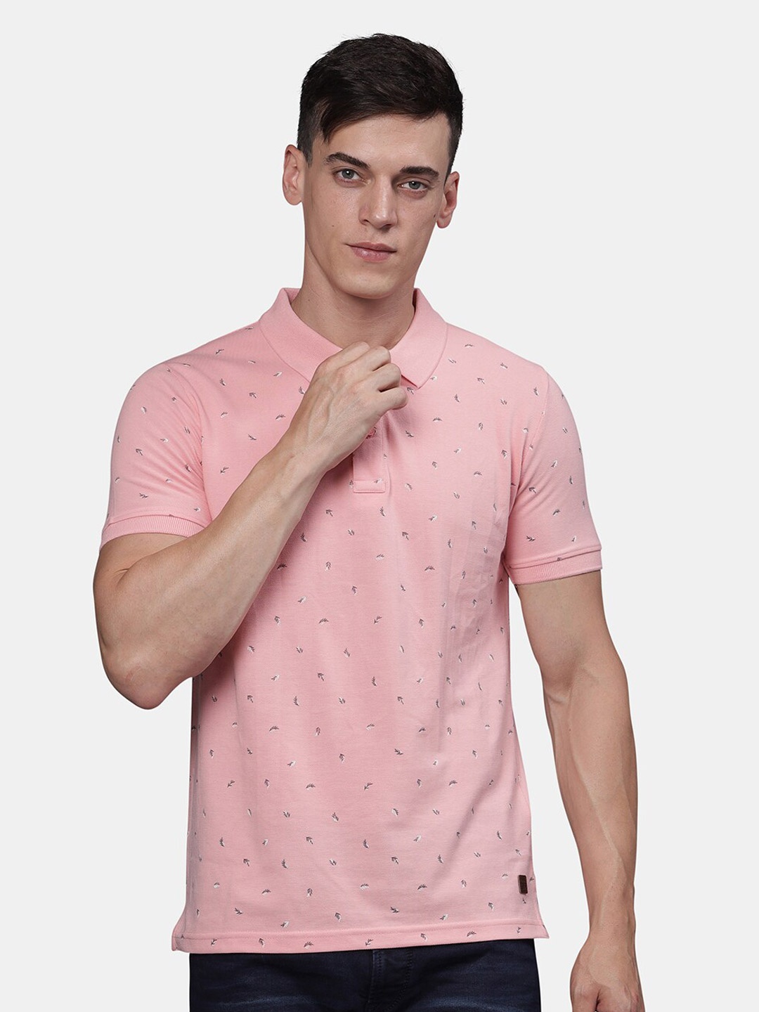 

t-base Men Polka Dot Printed Polo Collar Pockets T-shirt, Pink