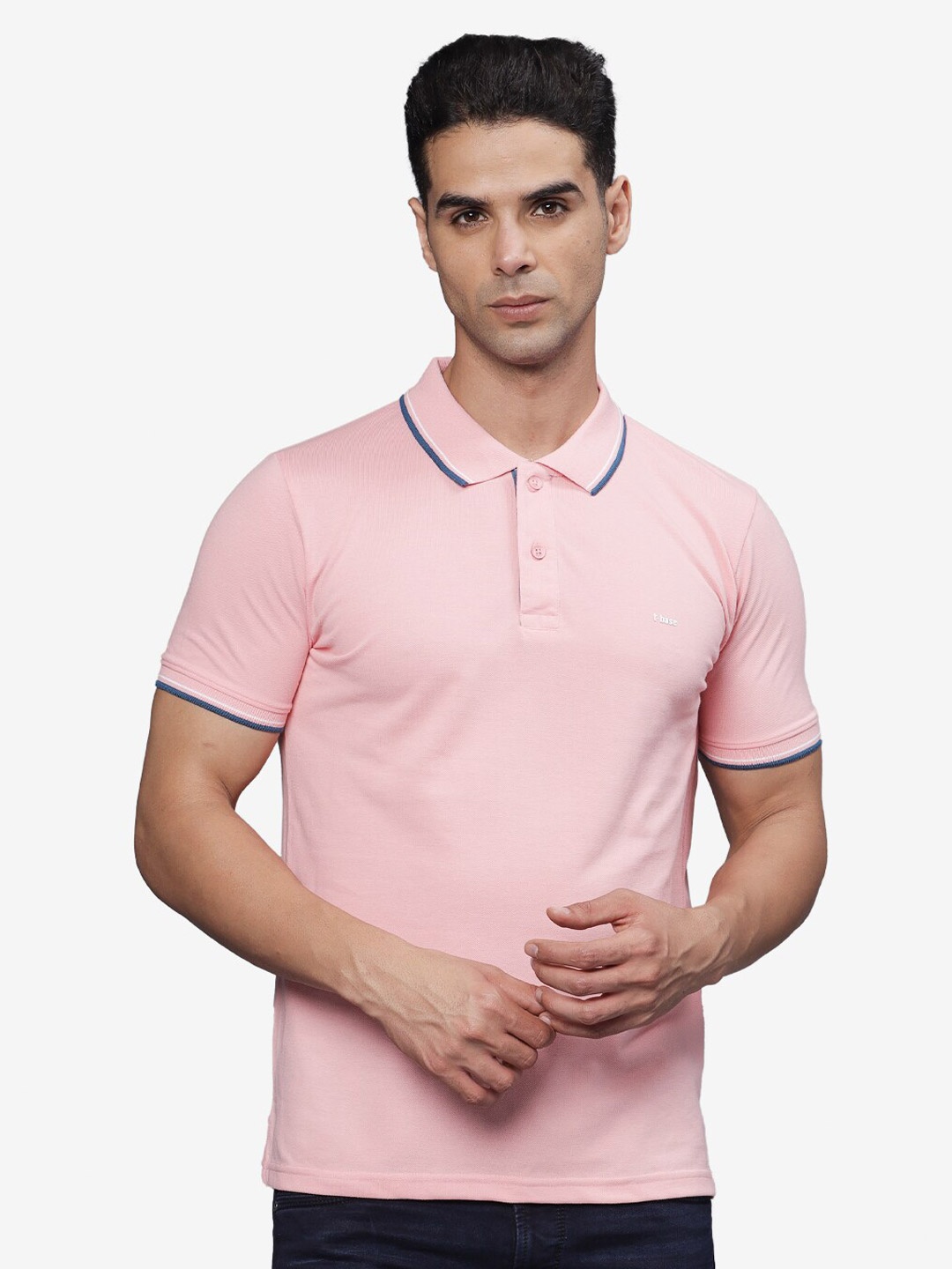 

t-base Men Polo Collar Pockets T-shirt, Pink