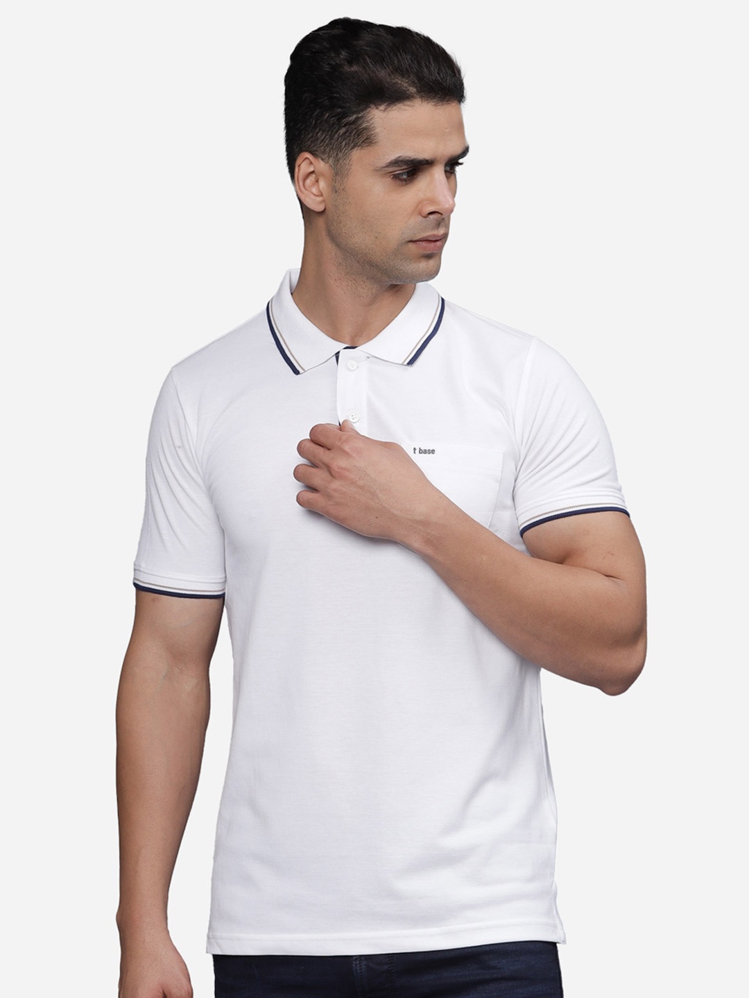 

t-base Men Polo Collar Pockets T-shirt, White