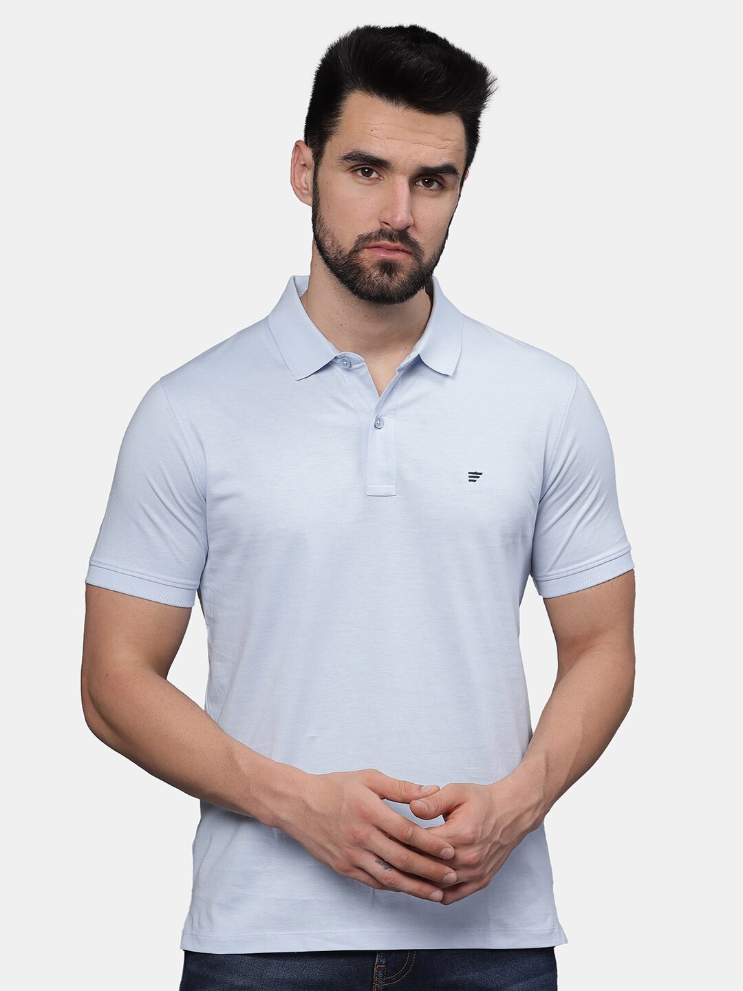 

t-base Men Polo Collar Pockets T-shirt, Blue