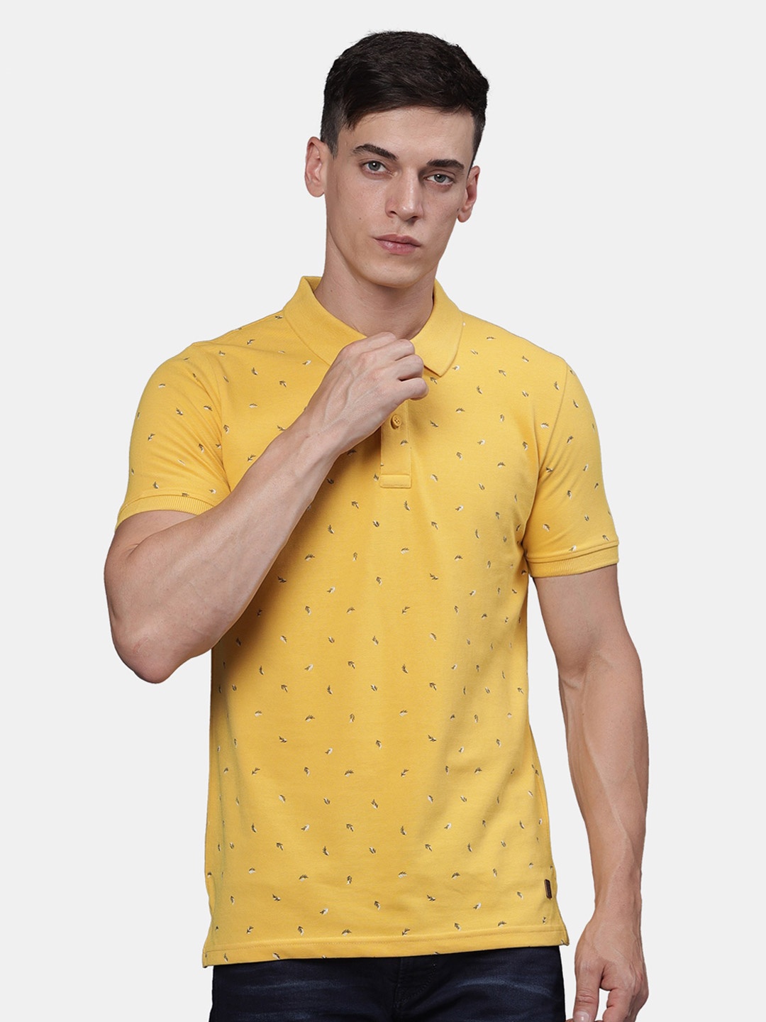 

t-base Men Printed Polo Collar Pockets T-shirt, Yellow